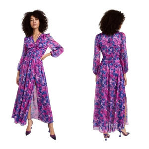 Misa Los Angeles Imelda Maxi Dress in Watercolor Blues & Purples Size M